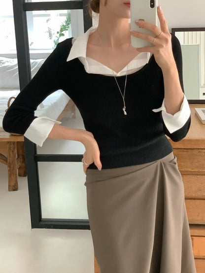 * Layered Sheer Shirt Knit