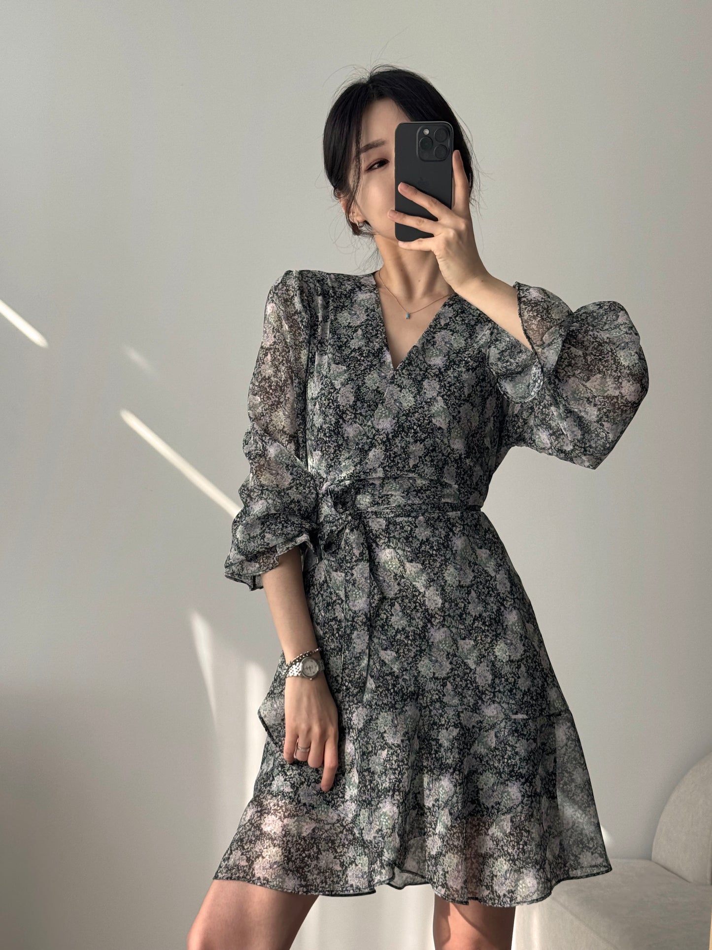 * Diagonal Ruffle Wrap Dress