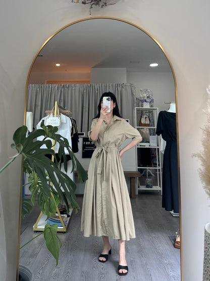 Collared Belted Balloon Dress - AdoreMeU