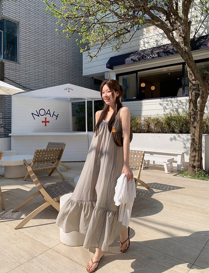*Airy Strap Long Dress