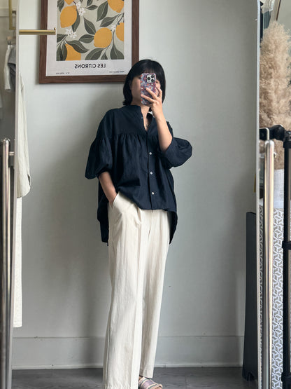 China Collar Linen Blouse - AdoreMeU