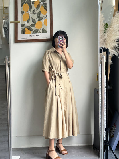 Collared Belted Balloon Dress - AdoreMeU