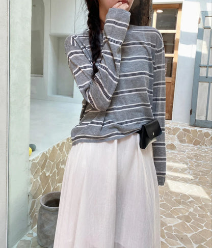 * Linen Stripe Knit Top