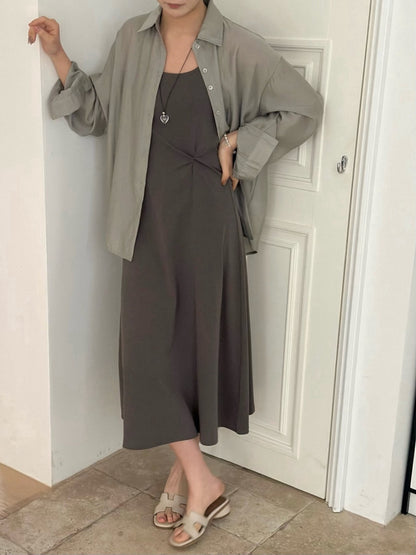 * Back Ribbon Shirt & Dress Set