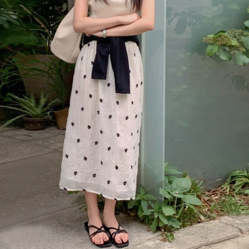 *Floral Embroidered Chiffon Skirt