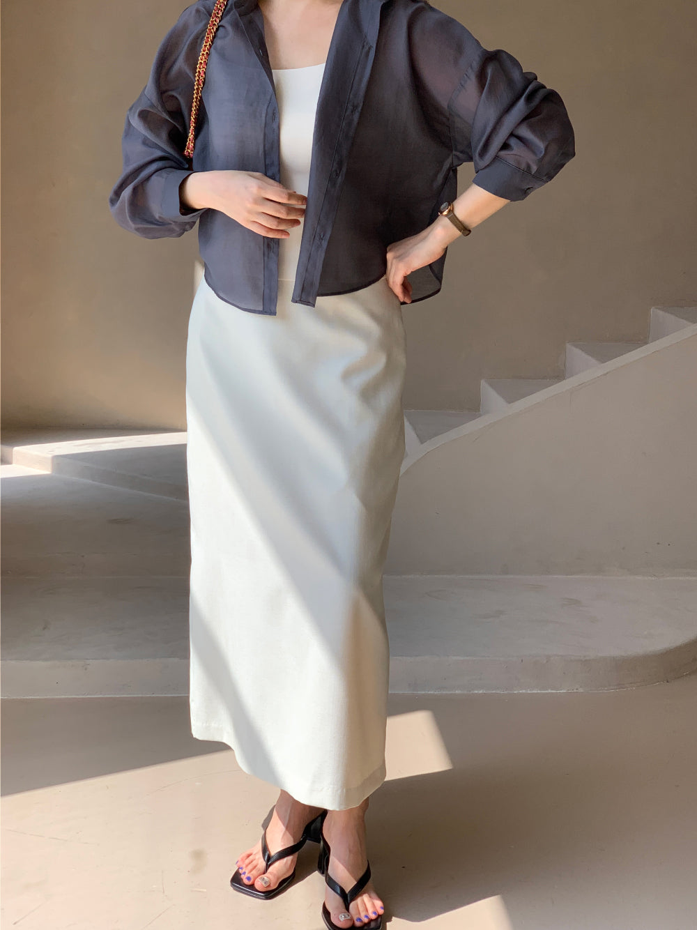 Mood Button Linen Skirt (~7/16)