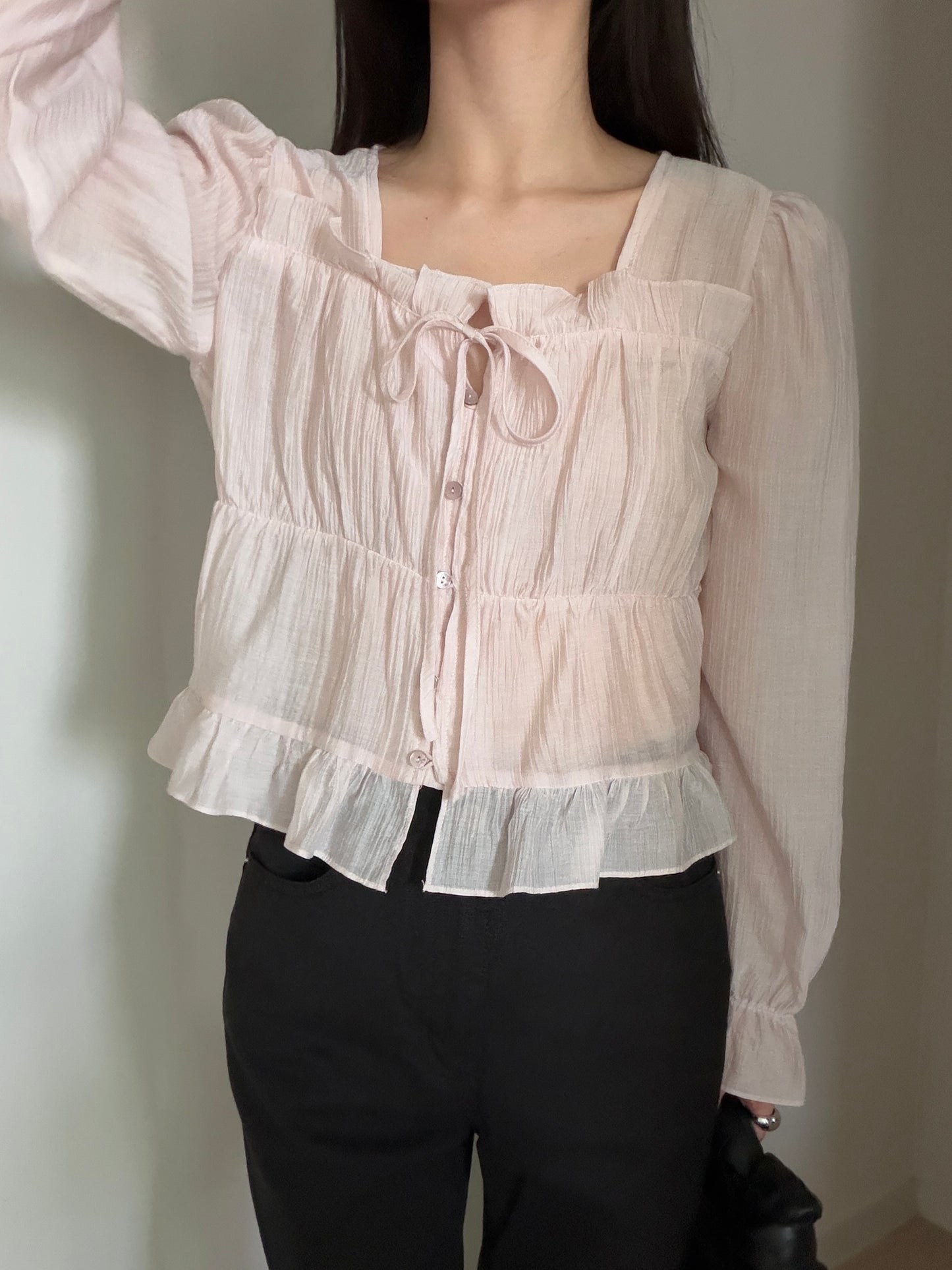 * Frill Cardigan Blouse