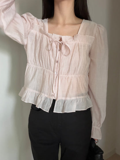 * Frill Cardigan Blouse