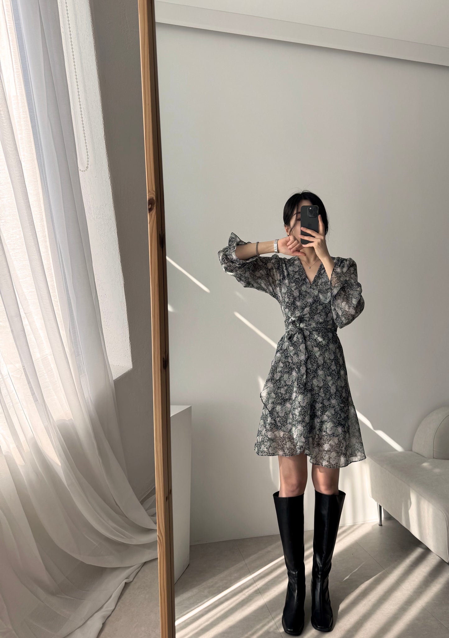 * Diagonal Ruffle Wrap Dress