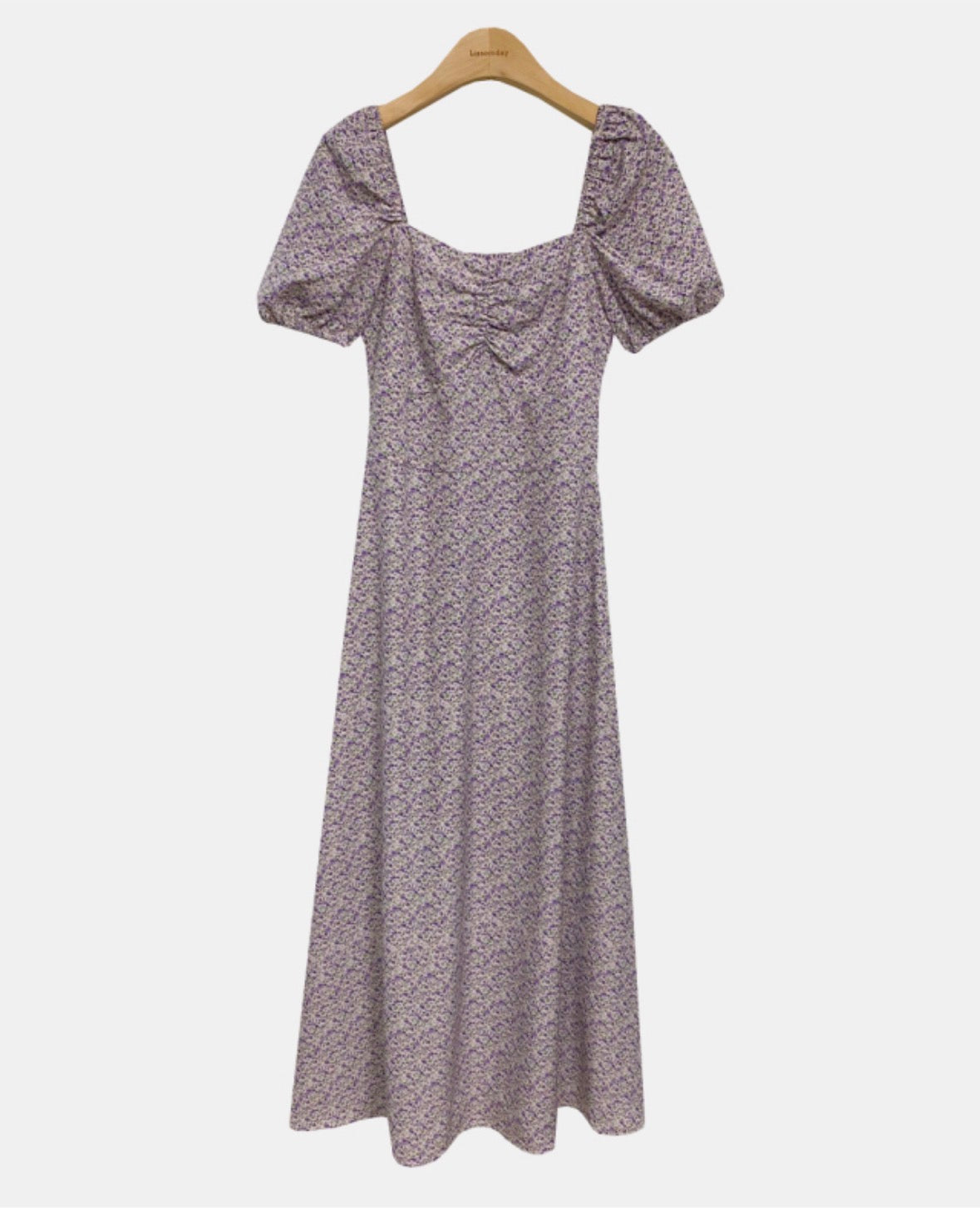 * Lavender Floral Puff Dress