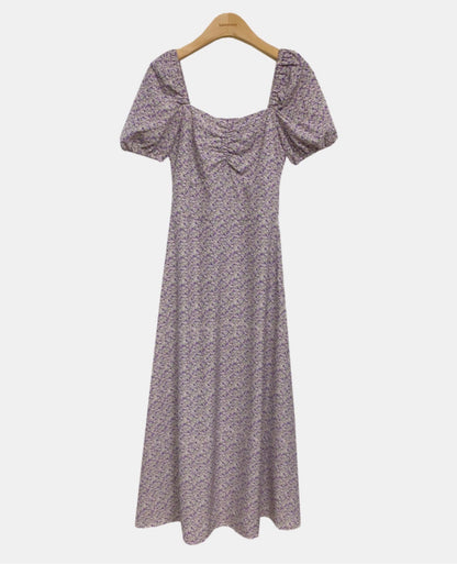 * Lavender Floral Puff Dress