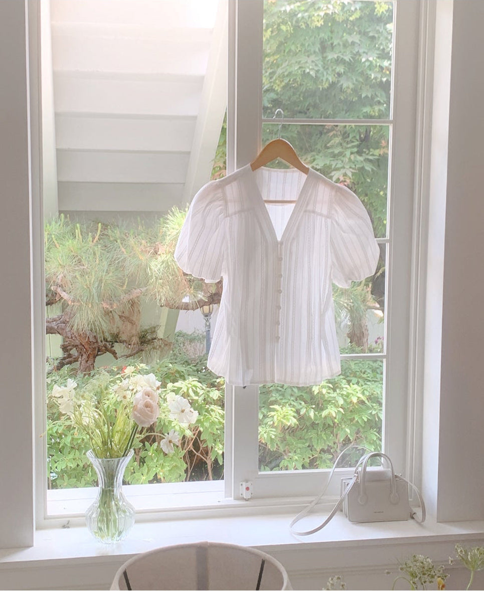 * Cotton Lace Puff Blouse