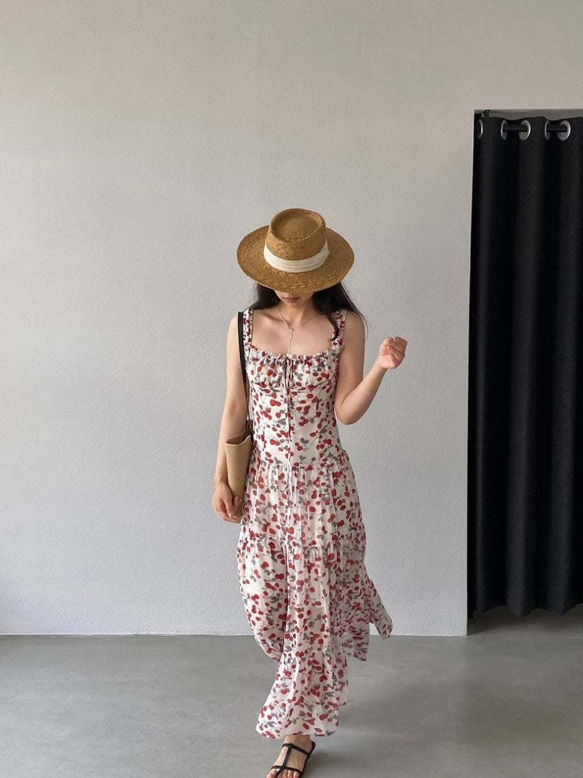 * Floral Tie-Strap Maxi Dress