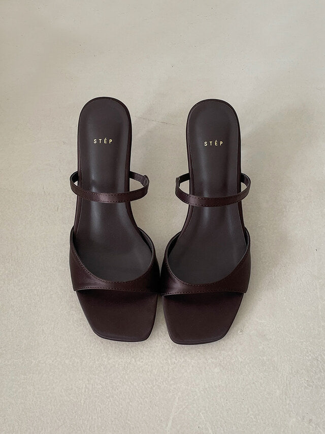 *Simple Satin Toe-Open Mule Heels