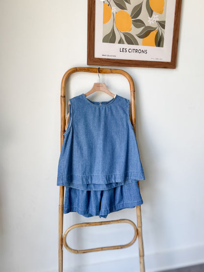 A-Line Tank & Soft Denim Shorts Set - AdoreMeU