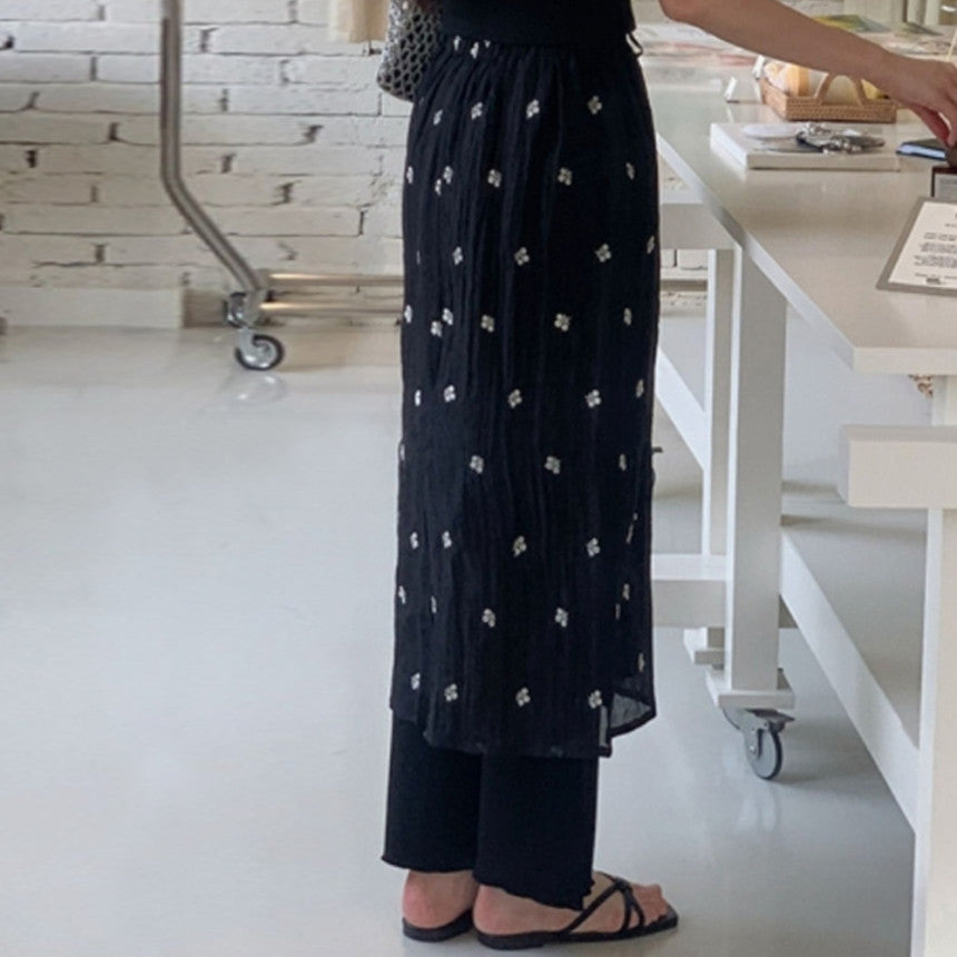 *Floral Embroidered Chiffon Skirt
