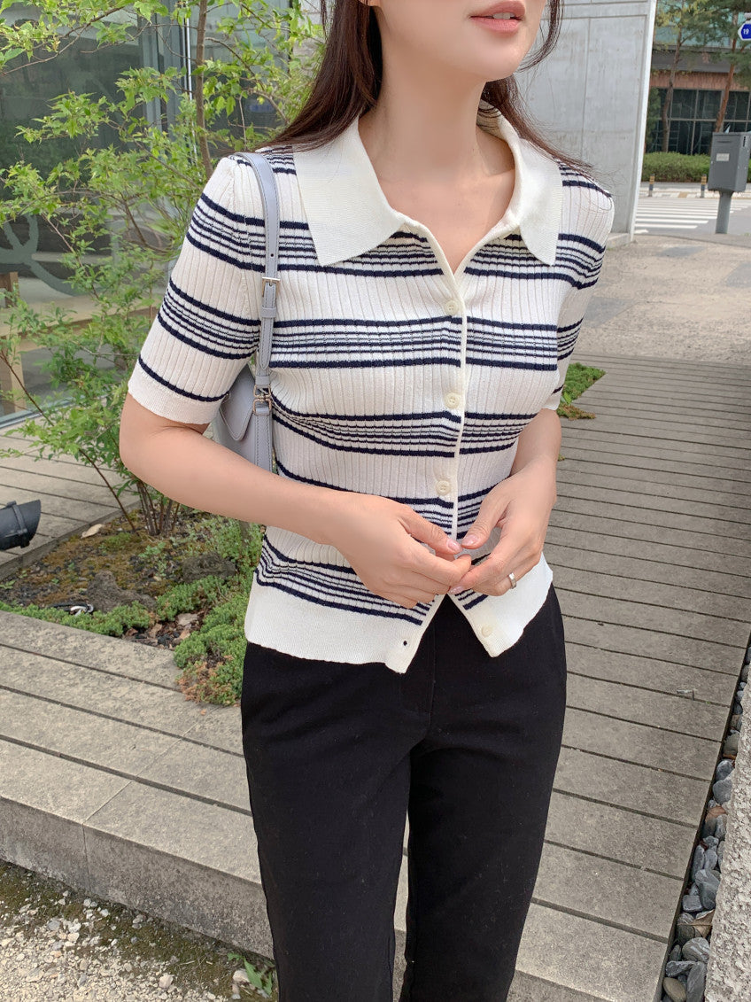 * Stripe Collar Cardigan