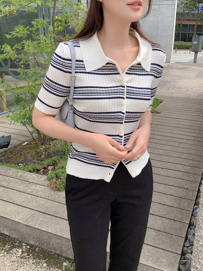 * Stripe Collar Cardigan