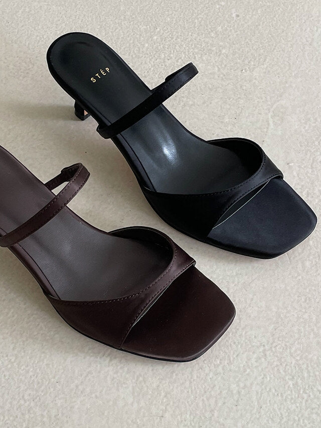 *Simple Satin Toe-Open Mule Heels