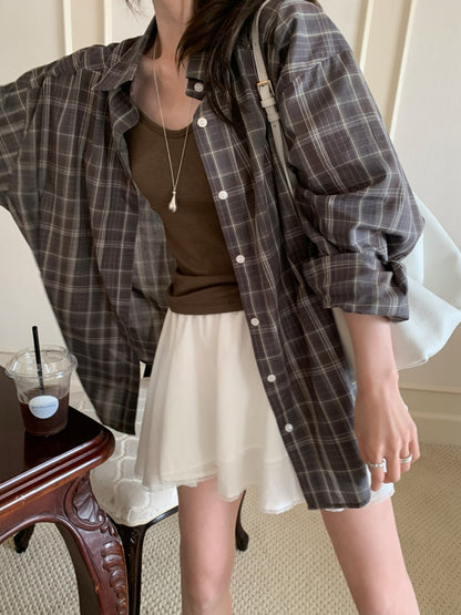 * Autumn Check Oversized Shirt