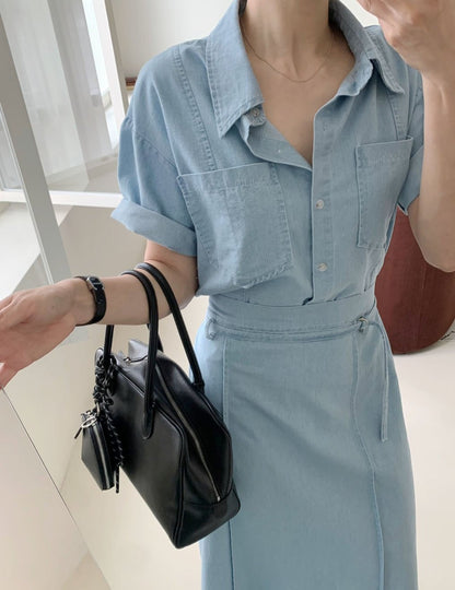 * Denim Shirt & Skirt Set