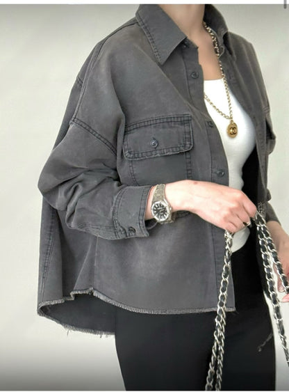 Cropped Oversized Denim Shirt