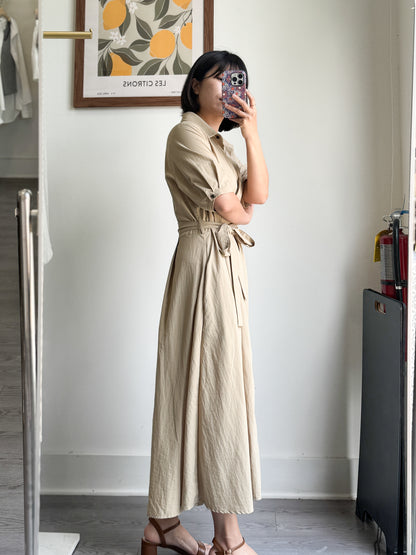 Collared Belted Balloon Dress - AdoreMeU