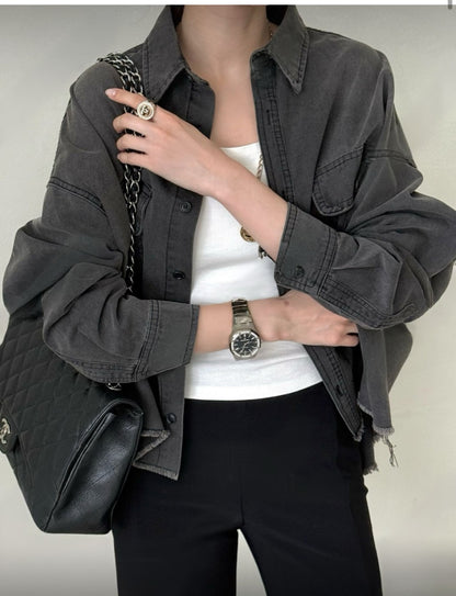 Cropped Oversized Denim Shirt