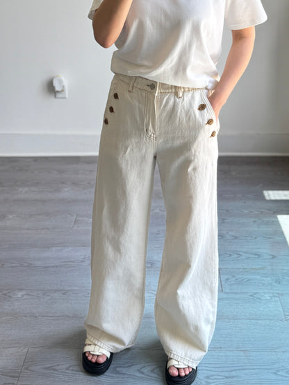 Three Button Ivory Pants - AdoreMeU
