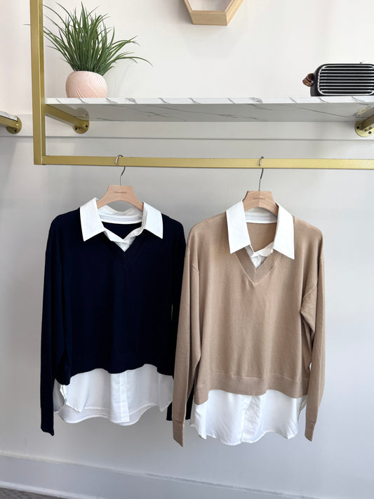 Shirt Layered Knit Top - AdoreMeU