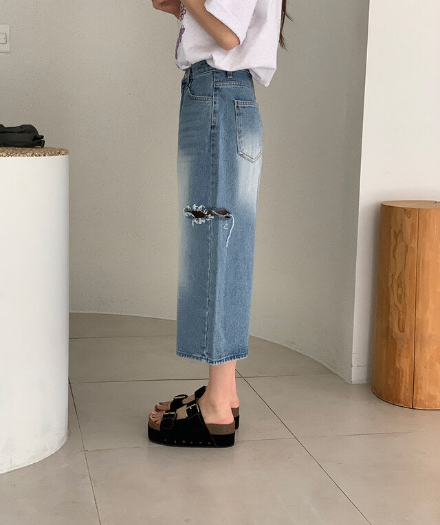 * Damaged Denim Bermuda Shorts