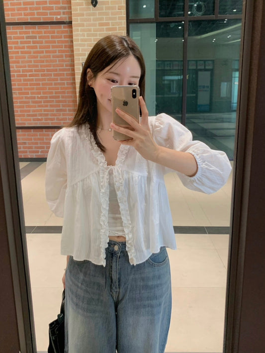 *Lovely Ruffle Cardigan Blouse