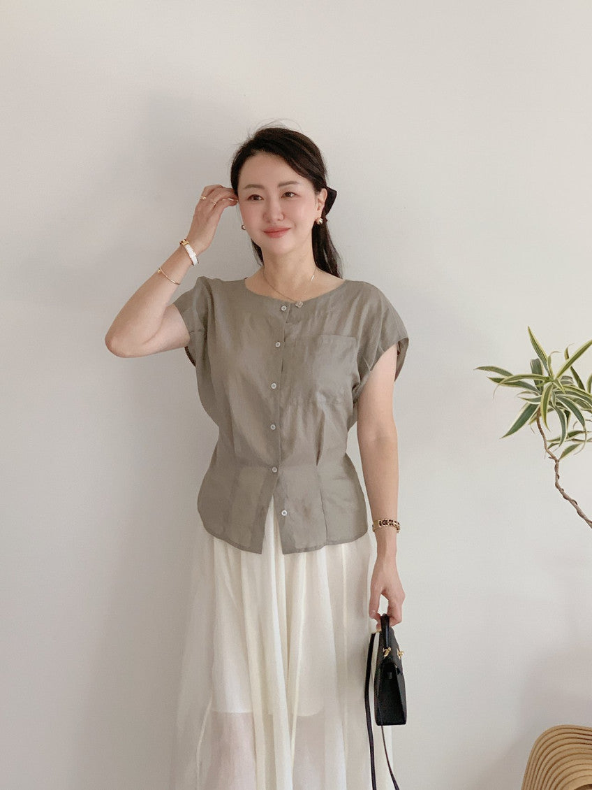 One Pocket Linen Blouse