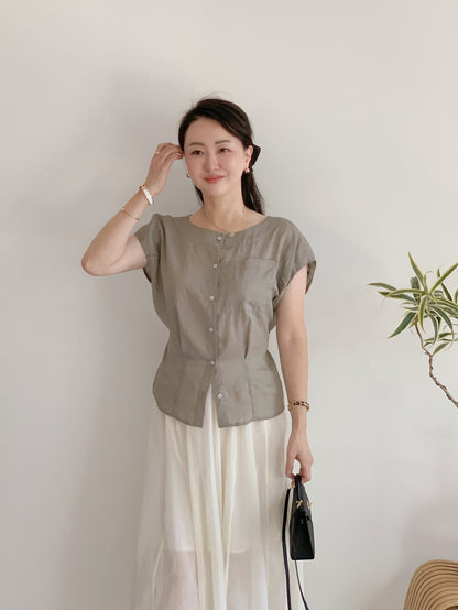 One Pocket Linen Blouse