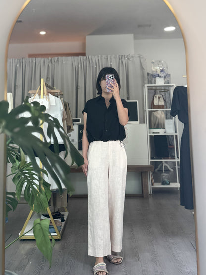 8/10 Linen Back-Band Pants - AdoreMeU