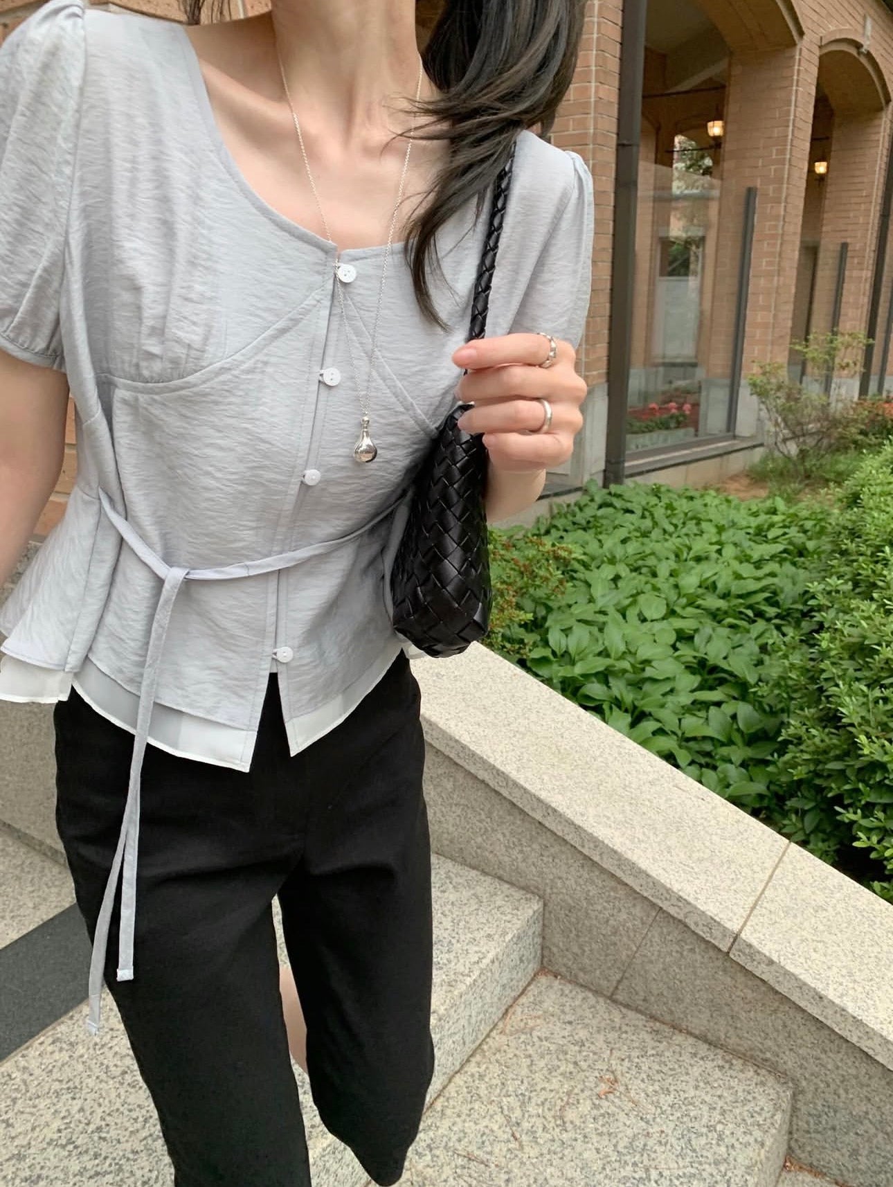 * Half Sleeve Shirring Blouse