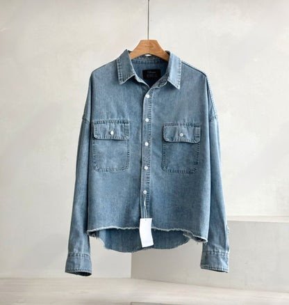 Cropped Oversized Denim Shirt