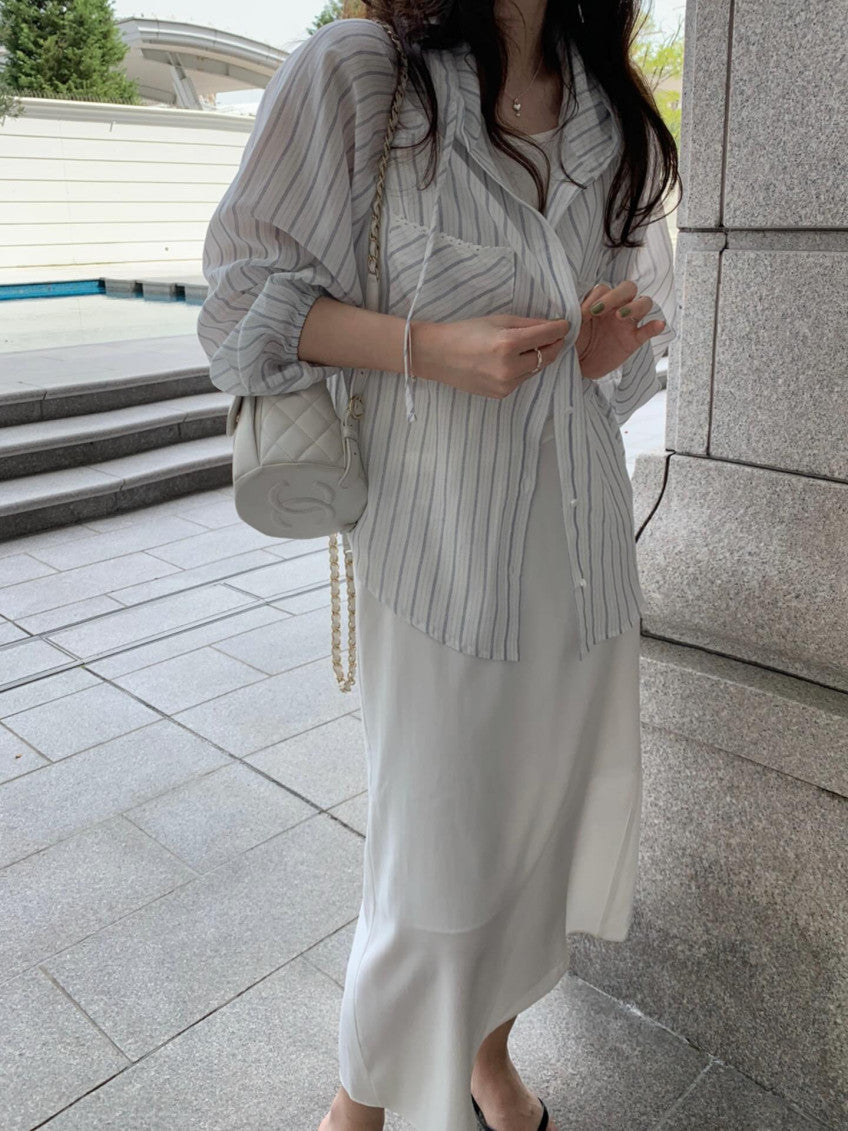 * Hooded Stripe Rayon Shirt