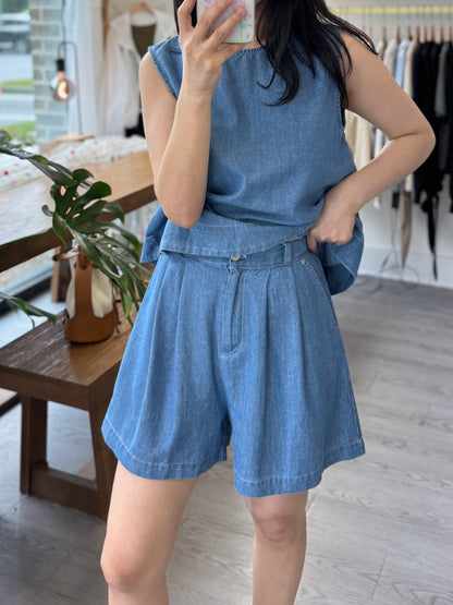 A-Line Tank & Soft Denim Shorts Set - AdoreMeU