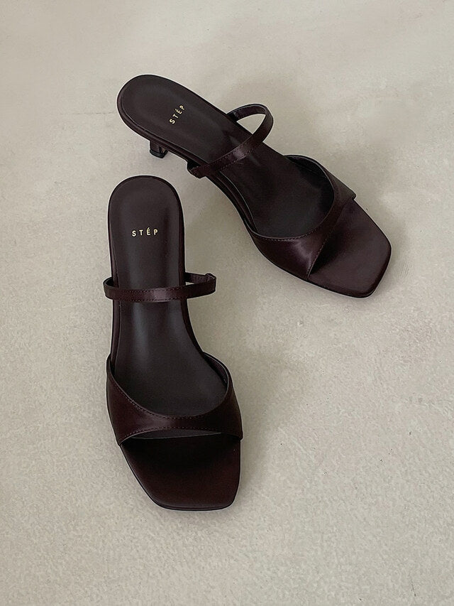 *Simple Satin Toe-Open Mule Heels