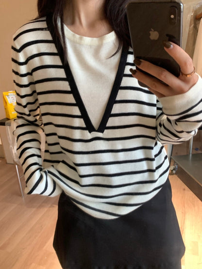 *   Layered V-Neck Knit