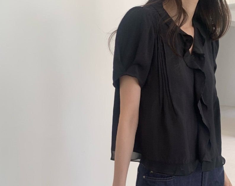 * Mori Pintuck Frill Blouse