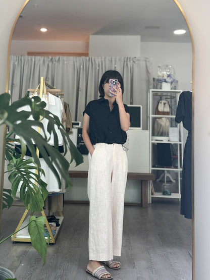 8/10 Linen Back-Band Pants - AdoreMeU
