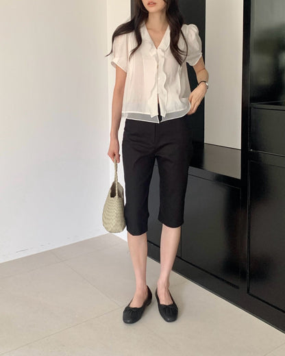 * Mori Pintuck Frill Blouse