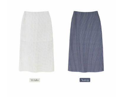 * Stripe Semi A-Line Long Skirt