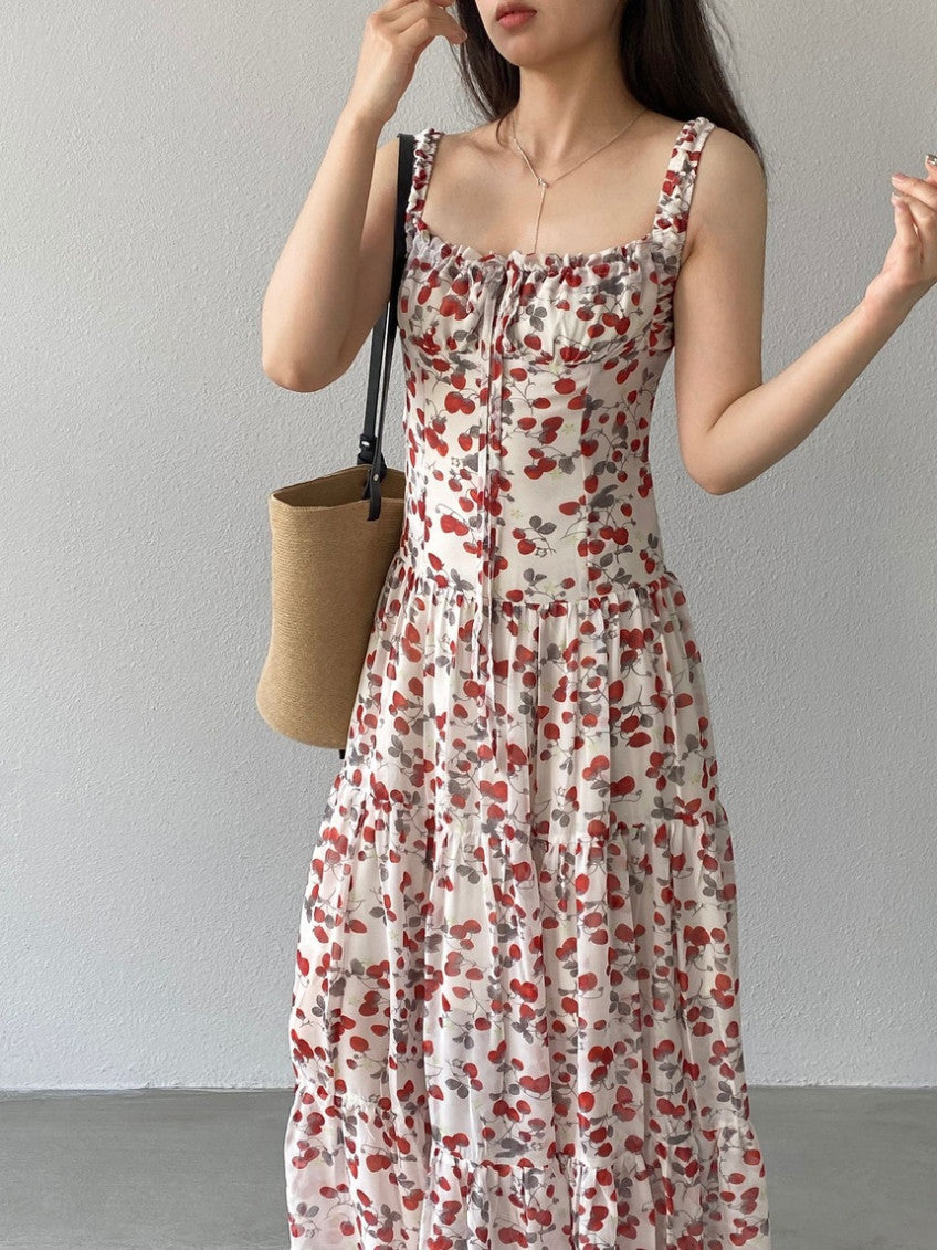 * Floral Tie-Strap Maxi Dress