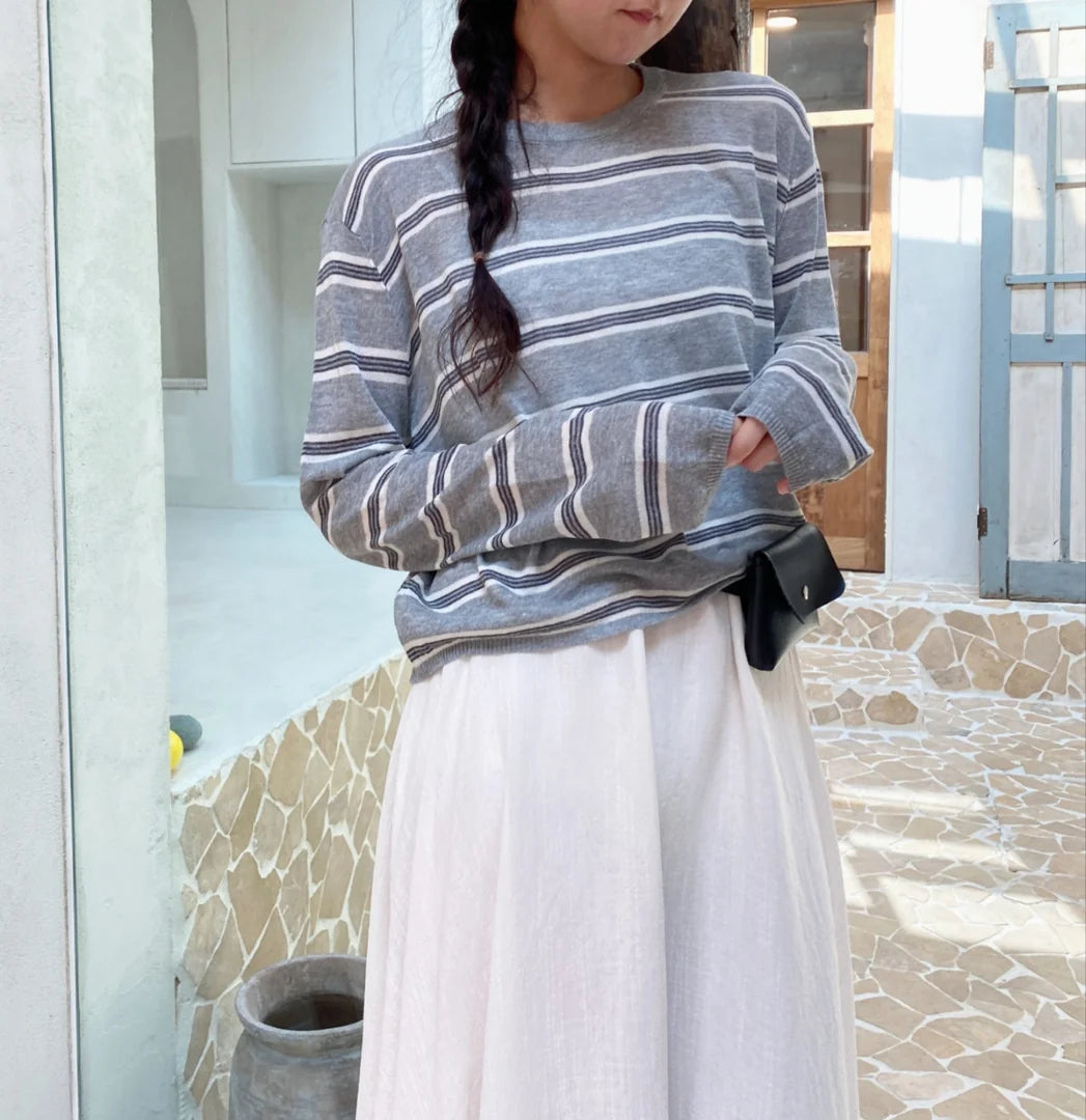 * Linen Stripe Knit Top