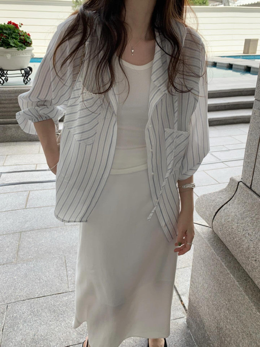 * Hooded Stripe Rayon Shirt