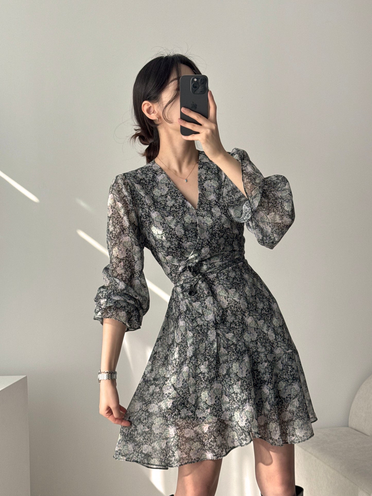 * Diagonal Ruffle Wrap Dress