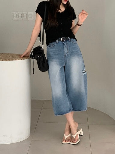 * Damaged Denim Bermuda Shorts